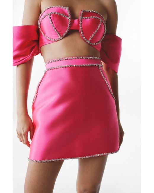 Nasty Gal Pink Premium Embellished Satin Twill Mini Skirt