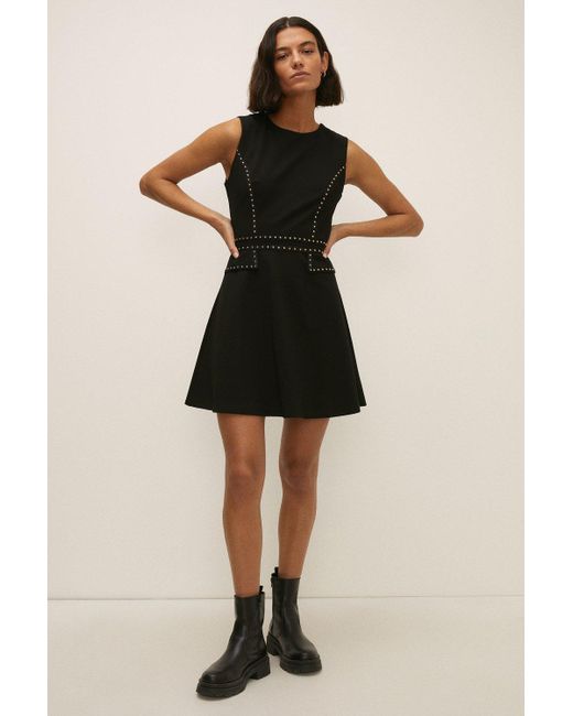 Oasis Black Premium Ponte Studded Trim Detail Dress