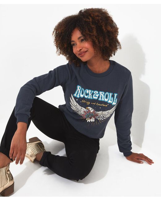 Joe Browns Blue Grungey Rock & Roll Slogan Eagle Graphic Long Sleeve Sweatshirt