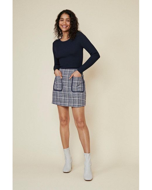 Oasis Blue Tweed Pocket Mini Skirt