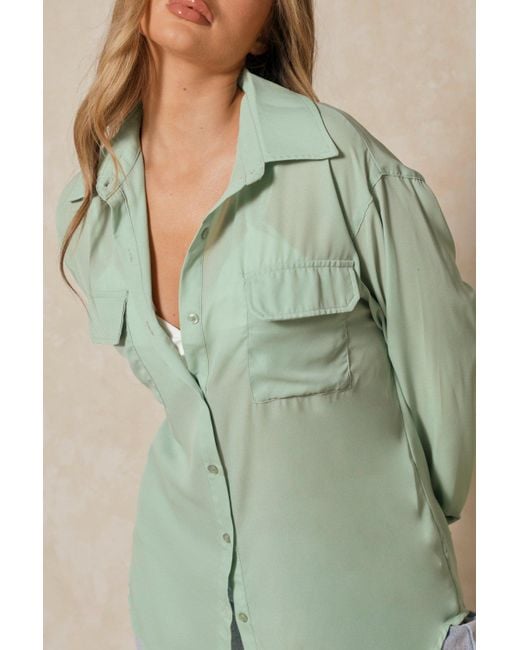 MissPap Green Oversized Pocket Detail Shirt