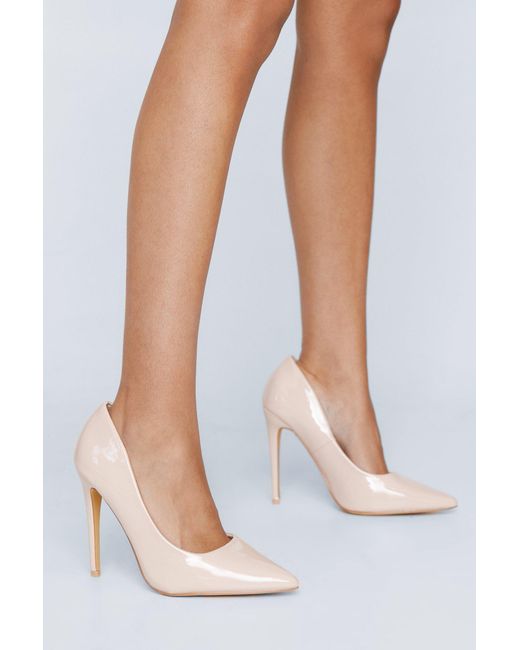 Nasty Gal White Wide Fit Patent Court Heel