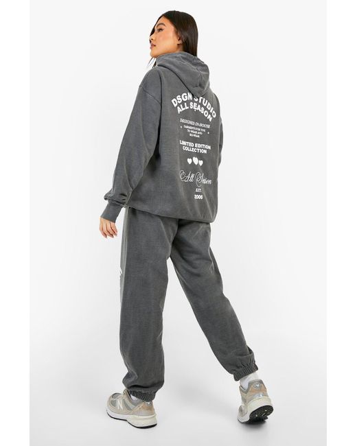 Boohoo Gray Overdyed Butterfly Hooded Tracksuit