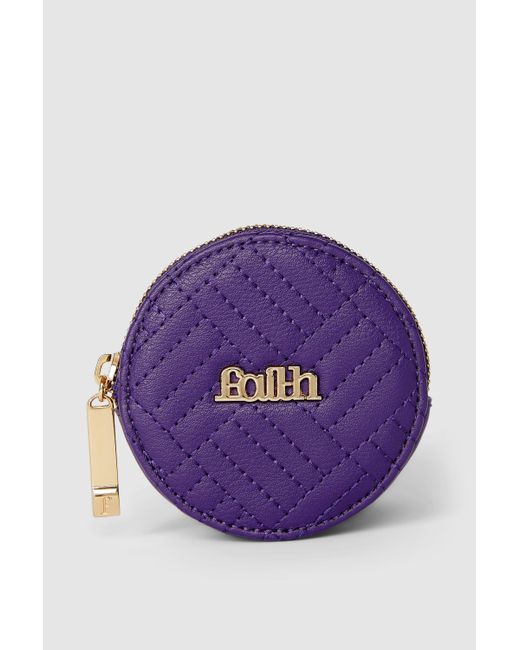 Faith Purple Quilted Round Coin Purse