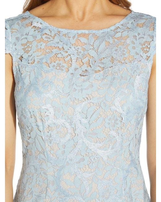 Adrianna Papell Blue Embroidered Lace Sheath Dress