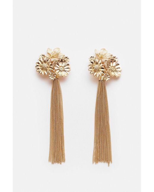 Karen Millen Metallic Flower Tassel Earrings