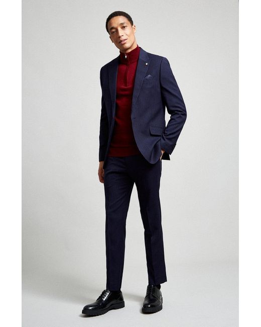 Burton Blue Skinny Fit Navy Stripe Trouser for men