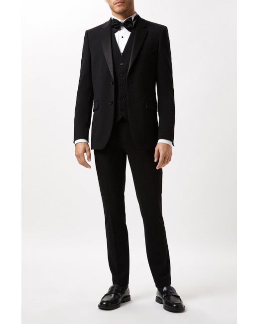 Burton Skinny Fit Black Tuxedo Waistcoat for men