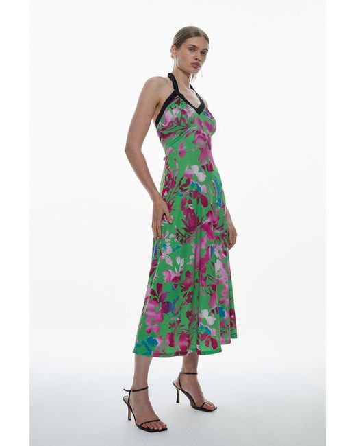 Karen Millen Green Tall Print Drape Jersey Midi Dress