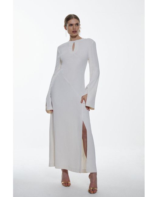 Karen Millen White Tall Long Sleeve Column Maxi Dress