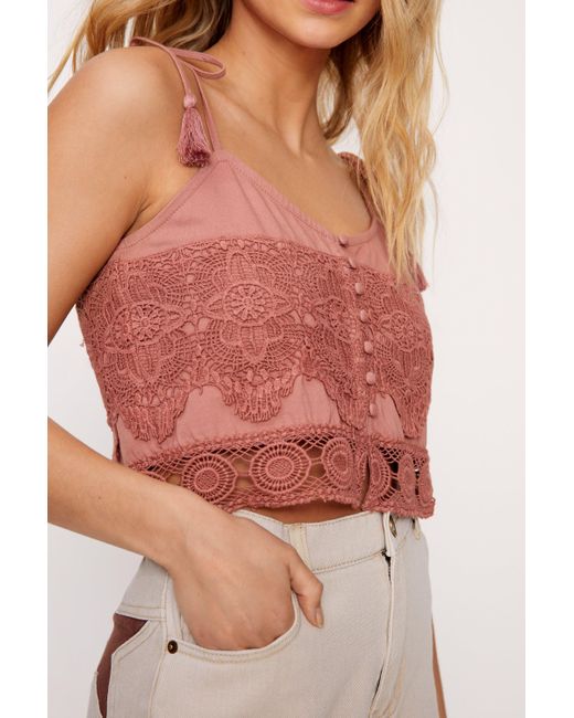 Nasty Gal White Lace Detail Button Down Camisole
