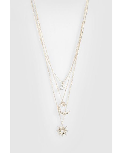 Boohoo White Celestial Moon & Star Embellished Layered Necklace