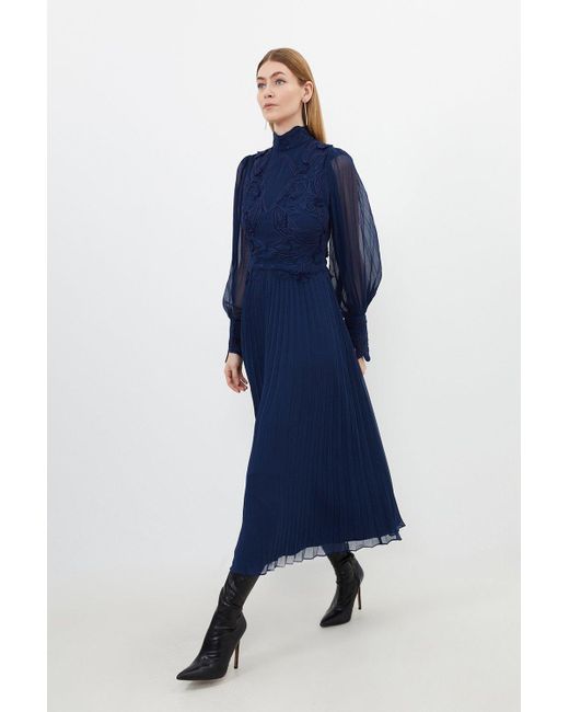 Karen Millen Blue Petite Lace Applique Woven Maxi Dress