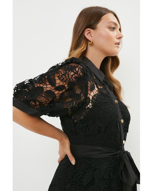 Coast Black Plus Size Lace Belted Midi Shirt Dress