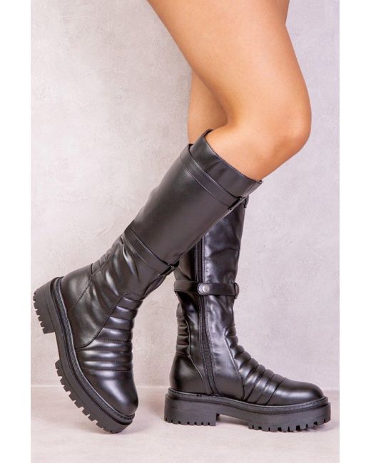 Where's That From Black 'megan' Pocket Chunky Sole Quilted Knee High Boots