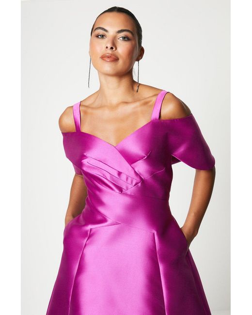 Coast Pink Twill Midi Dress With Strappy Bardot