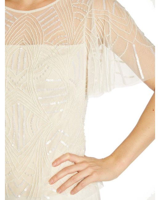 Adrianna Papell White Beaded Flutter Sleeve Top