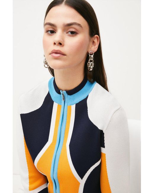 Karen Millen White Plus Size Sporty Colourblock Zip Knit Jacket