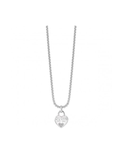 Guess White 'all About Shine' Pvd Silver Plated Necklace - Ubn82094a