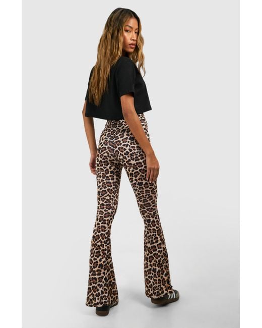 Boohoo Black Leopard High Waist Basic Fit & Flare Trouser