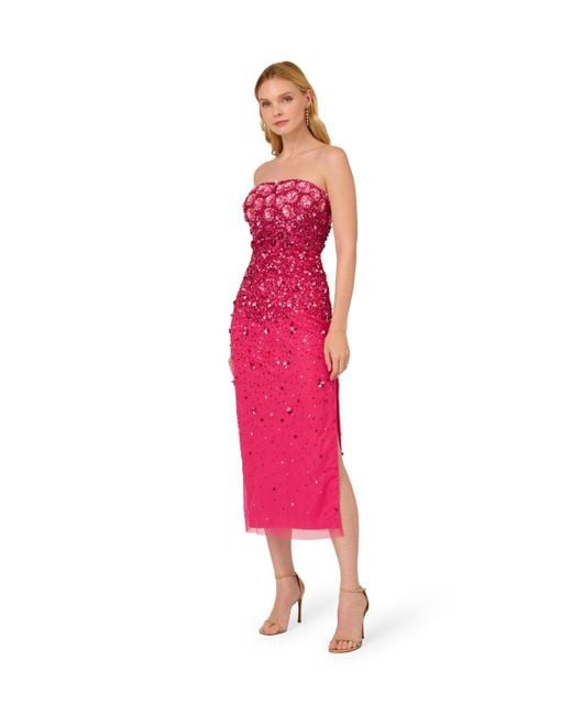 Adrianna Papell Red Beaded Strapless Gown