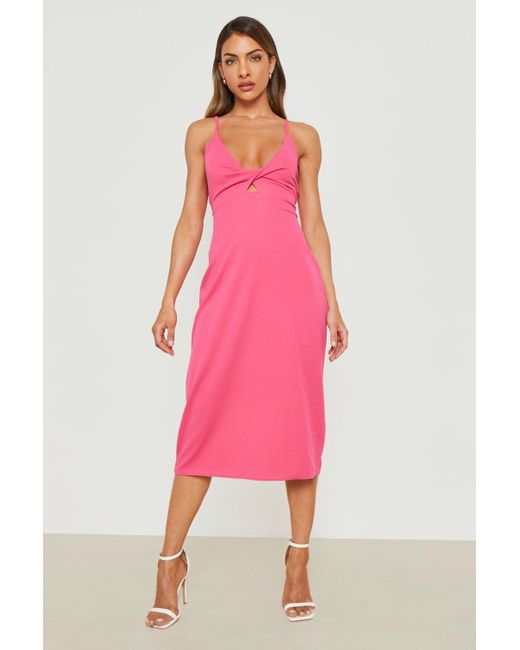 Boohoo Pink Strappy Twist Front Midi Dress