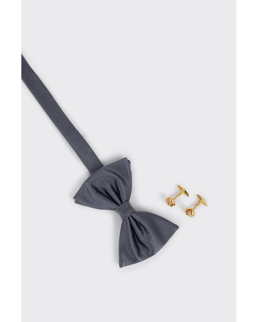 Burton Blue Slate Silk Bow Tie, Handkerchief & Cufflinks for men