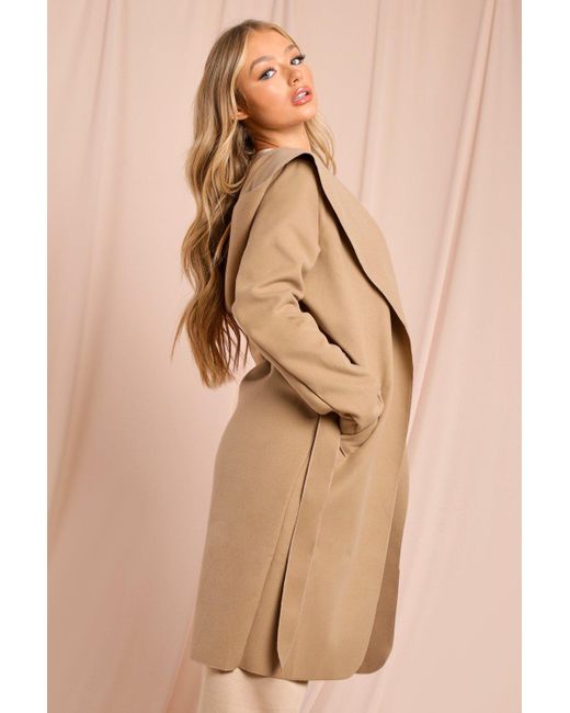 MissPap Natural Hooded Waterfall Belted Coat