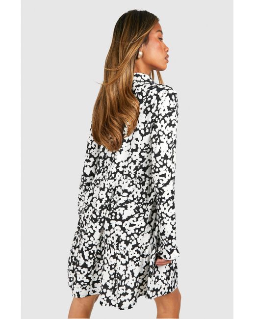 Boohoo White Floral Smock Shirt Dress