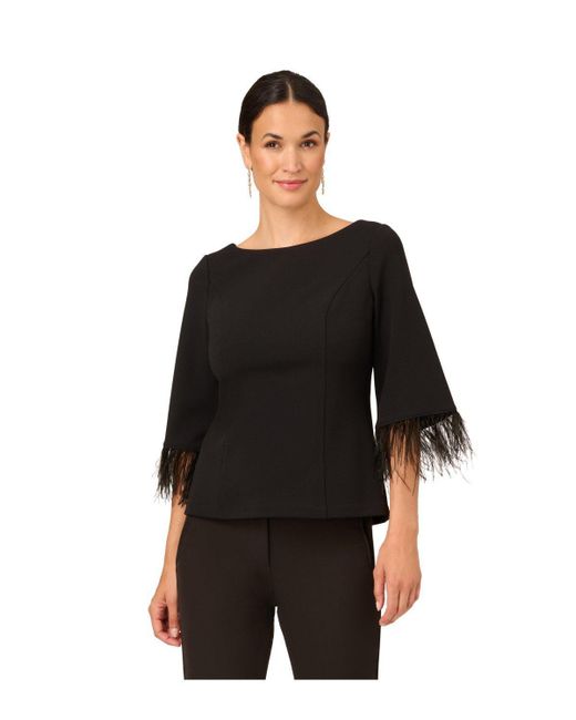 Adrianna Papell Black Crepe Feather Top