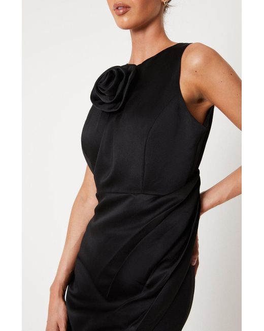 Coast Black 3d Rose Wrap Skirt Midi Dress