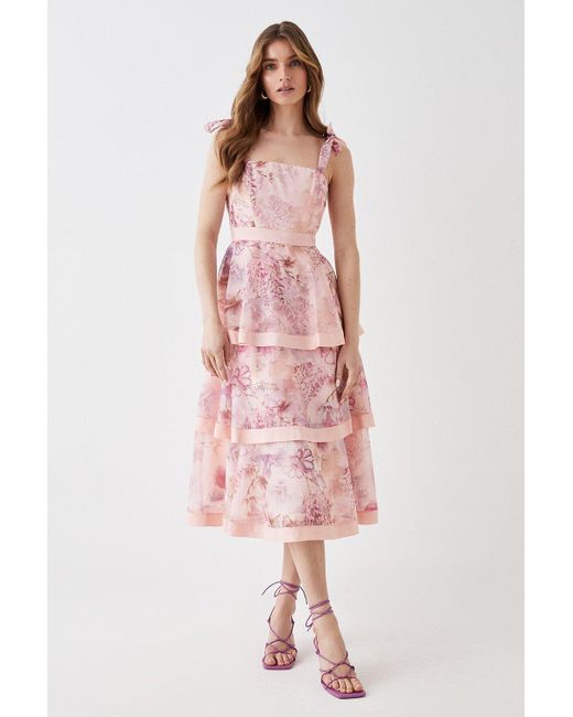 Coast Pink Organza Tiered Midi Dress