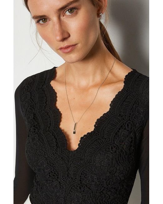Karen Millen Black Long Sleeve Lace Bodysuit