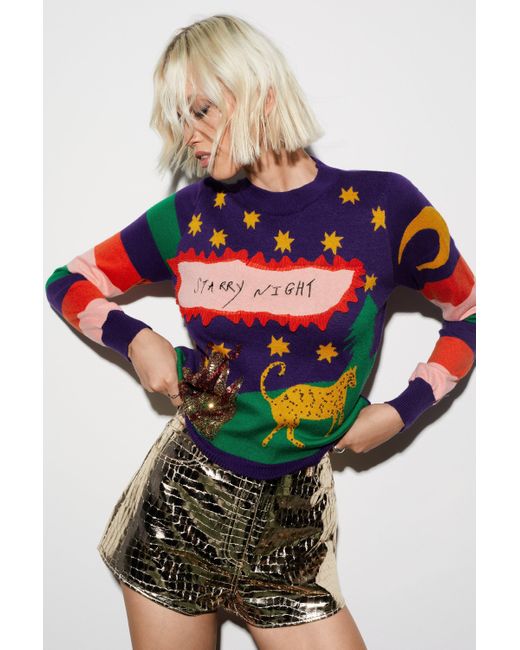 Nasty Gal Multicolor Tatiana Alida Starry Night Knit Christmas Sweater