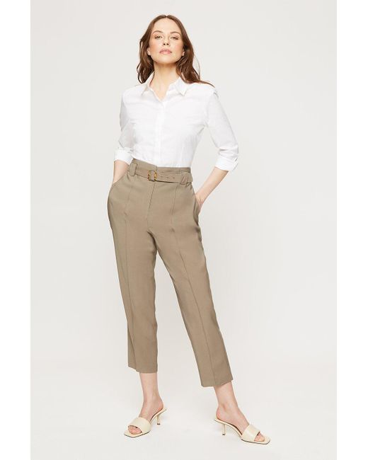 Dorothy Perkins Natural Khaki Bamboo Buckle Belted Trousers