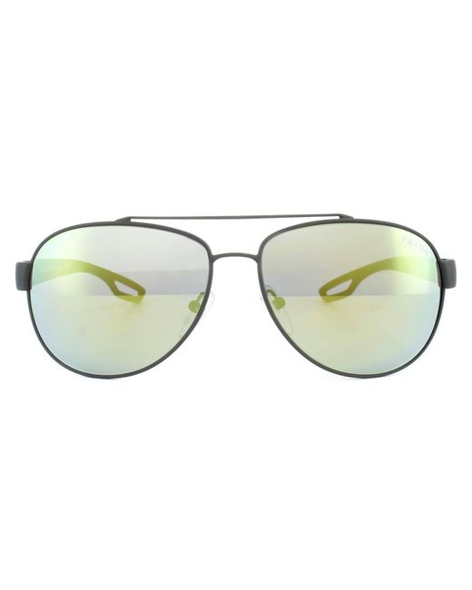 Prada Sport Brown Aviator Grey Rubber Emerald Iridium Sunglasses for men