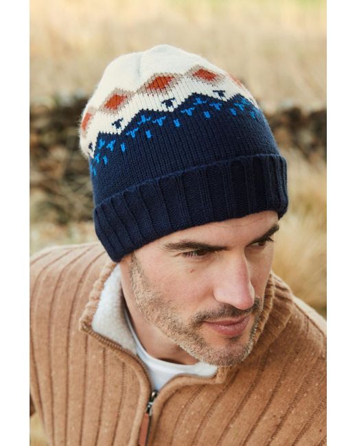 Cotton Traders Blue Waterproof Fairisle Hat for men