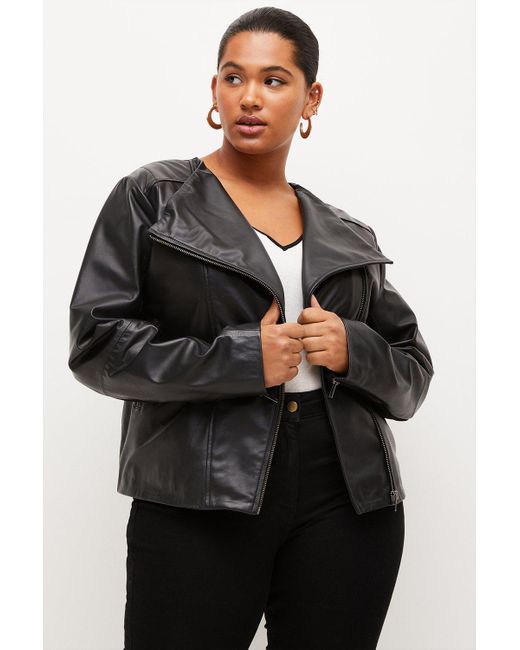 Karen Millen Black Plus Size Leather & Ponte Waterfall Jacket