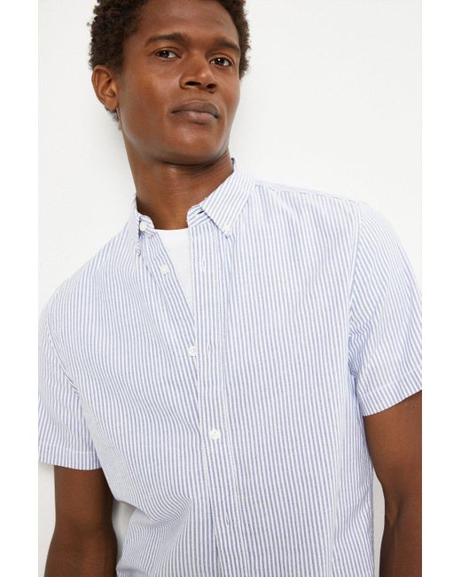 Burton White Regular Fit Stripe Oxford Short Sleeve Shirt for men