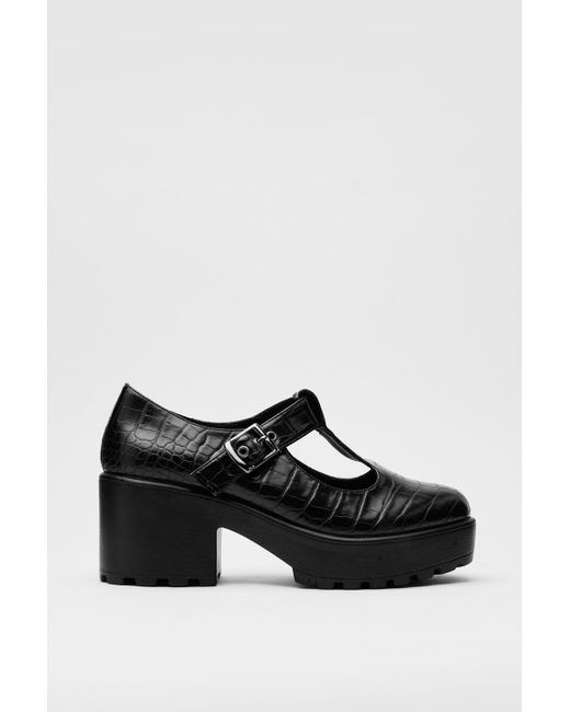 Nasty Gal Black Patent Leather Chunky Croc Mary Jane Shoes