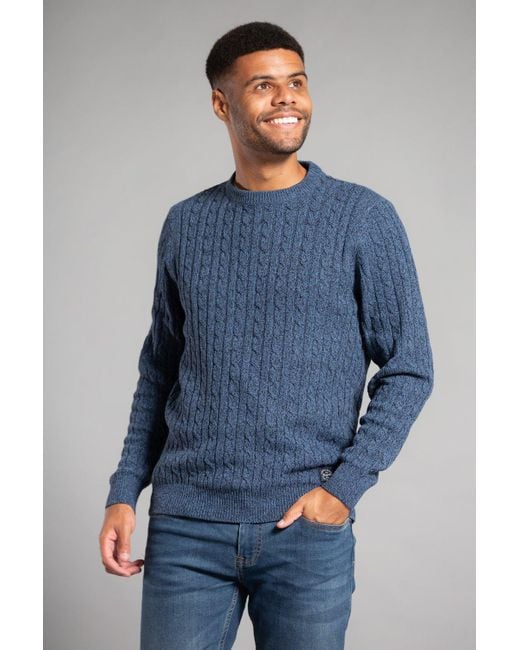Tokyo Laundry Blue Ribbed Cable Knit Crew Neck Jumper for men