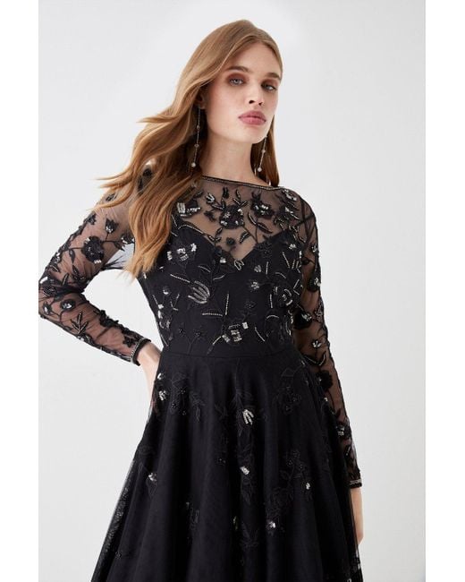 Coast Black Floral Embellished Full Skirt Maxi Dress