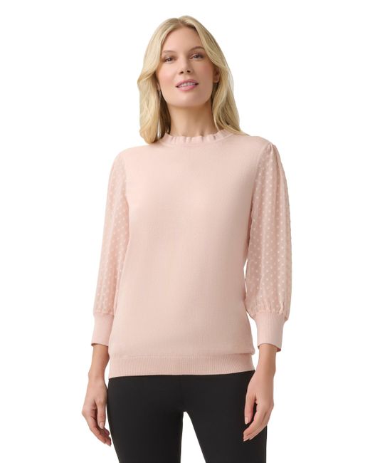 Adrianna Papell Pink Clip Dot Sleeve Twofer Sweater