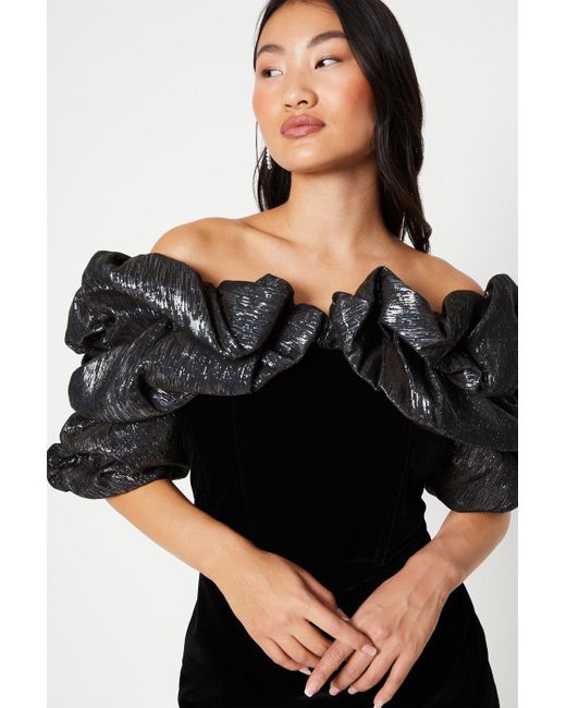 Coast Black Petite Velvet Sparkle Sleeve Pencil Dress