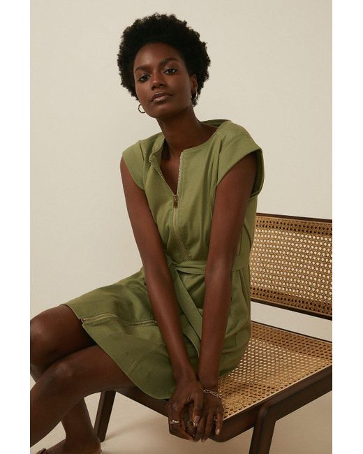 Oasis Green Zip Detail Twill Denim Dress
