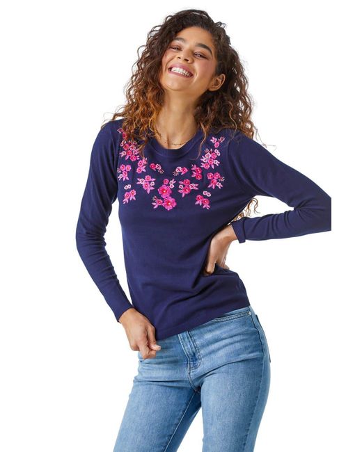 Roman Blue Floral Embroidered Jumper