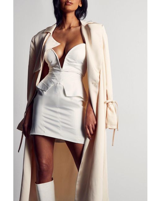 MissPap White Premium Satin Plunge Corset Dress