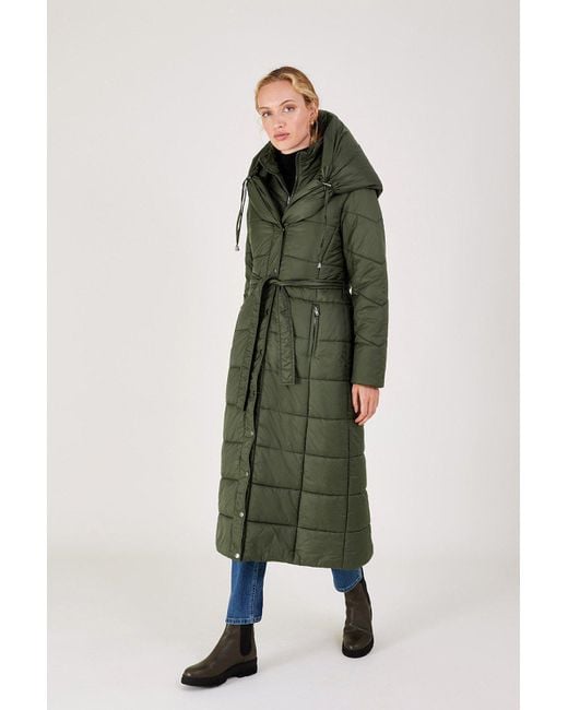Monsoon Green 'lorena' Padded Belted Maxi Coat