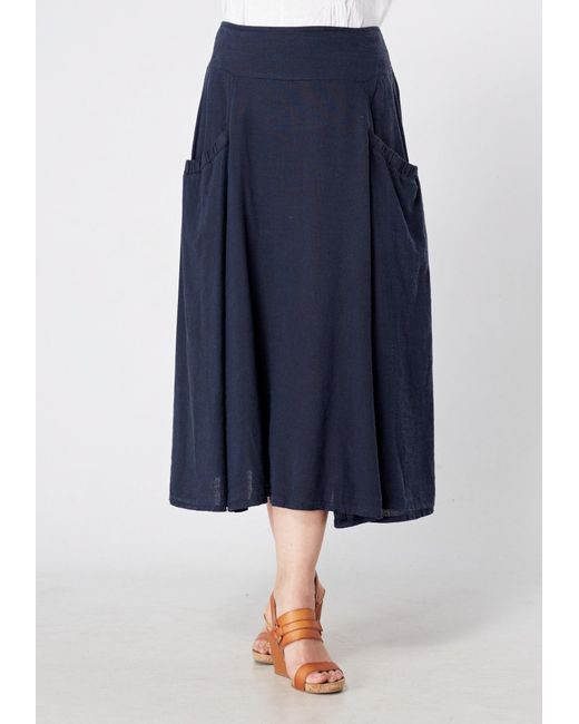 Luca Vanucci Blue Linen Mix Skirt With Pocket Detail