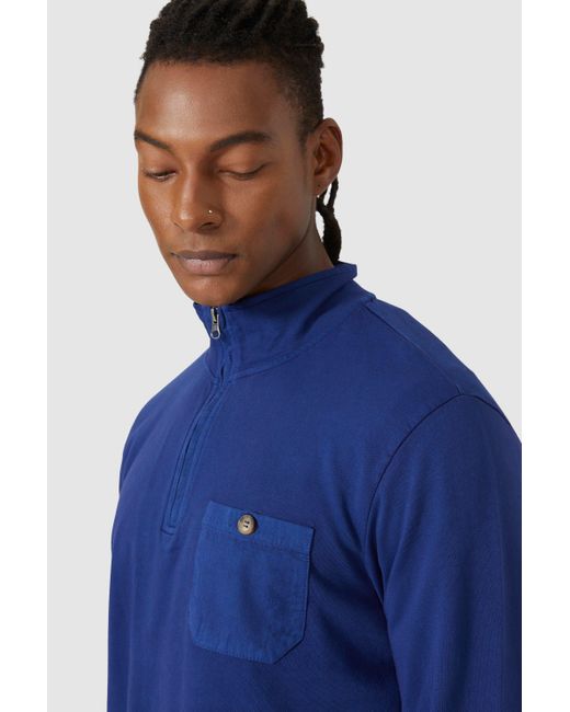 Mantaray Blue Garment Dye Sweat Zip Neck for men